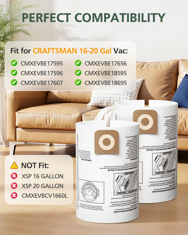 Isinlive compatibility of CMXZVBE38749 bags with Craftsman 16-20 gal shop vacs