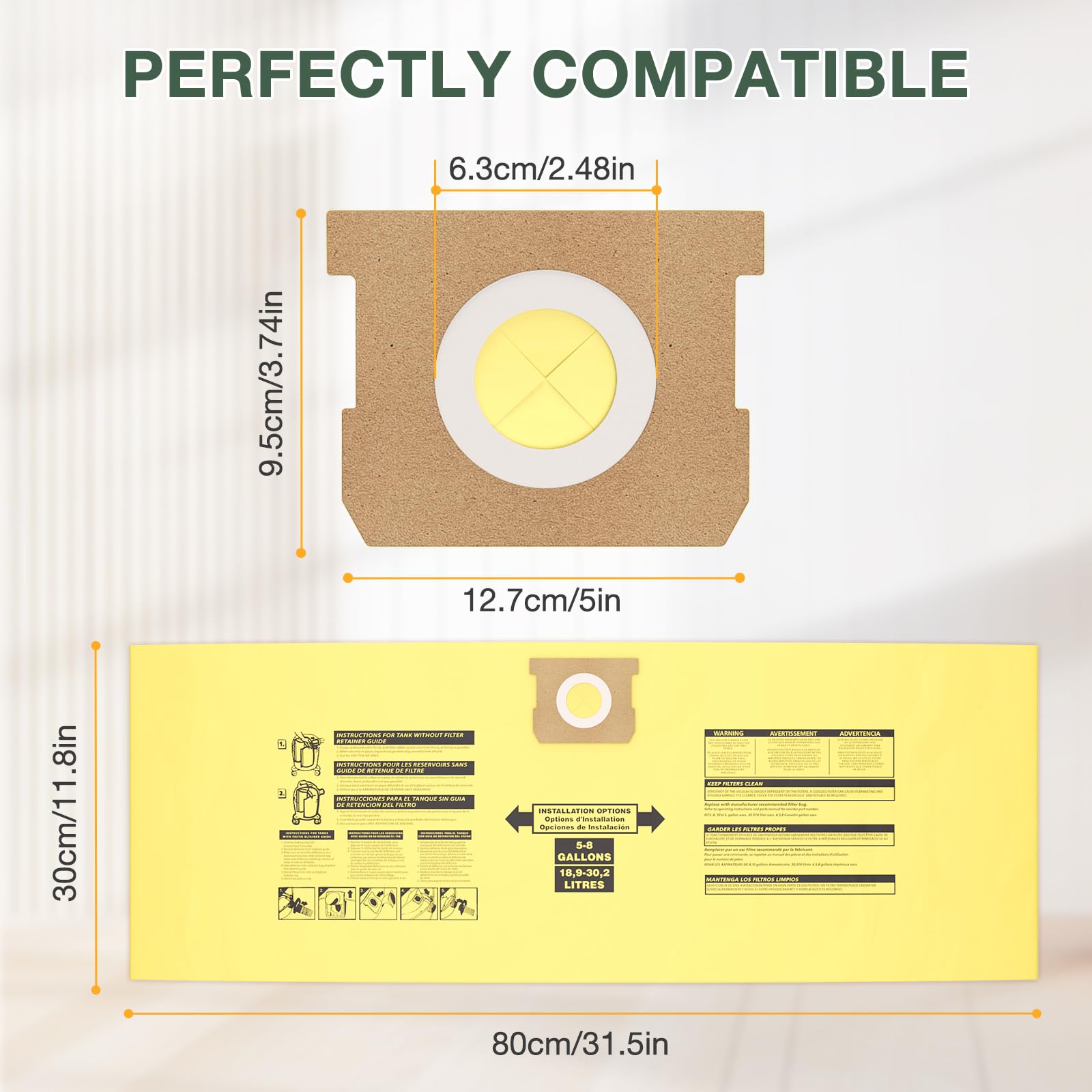 Isinlive Dewalt-compatible bags easy to replace in 5-8 gallon vacuums.