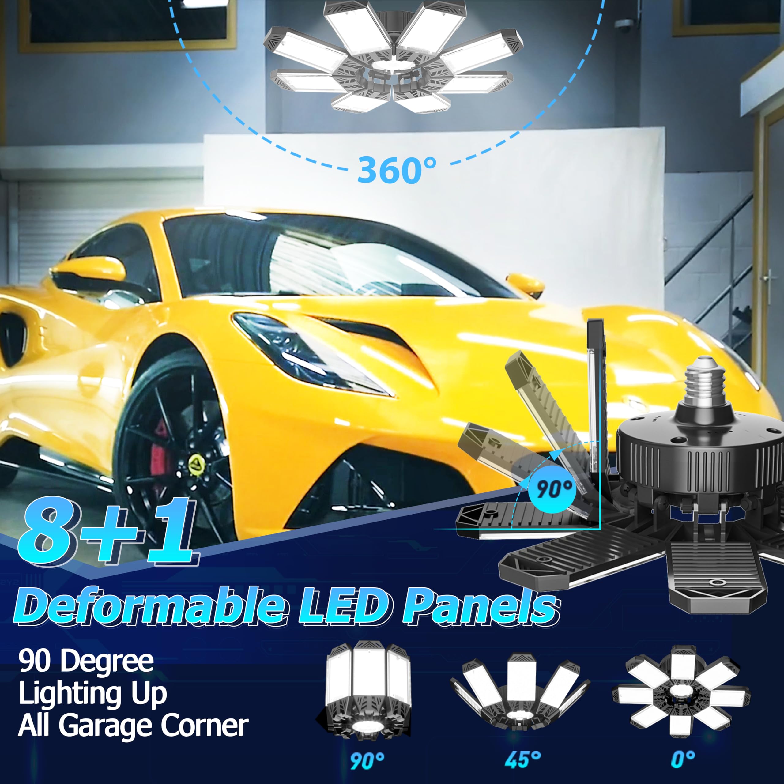 ISKYDRAW LED garage light delivers 26000 lumens for bright visibility in garages.