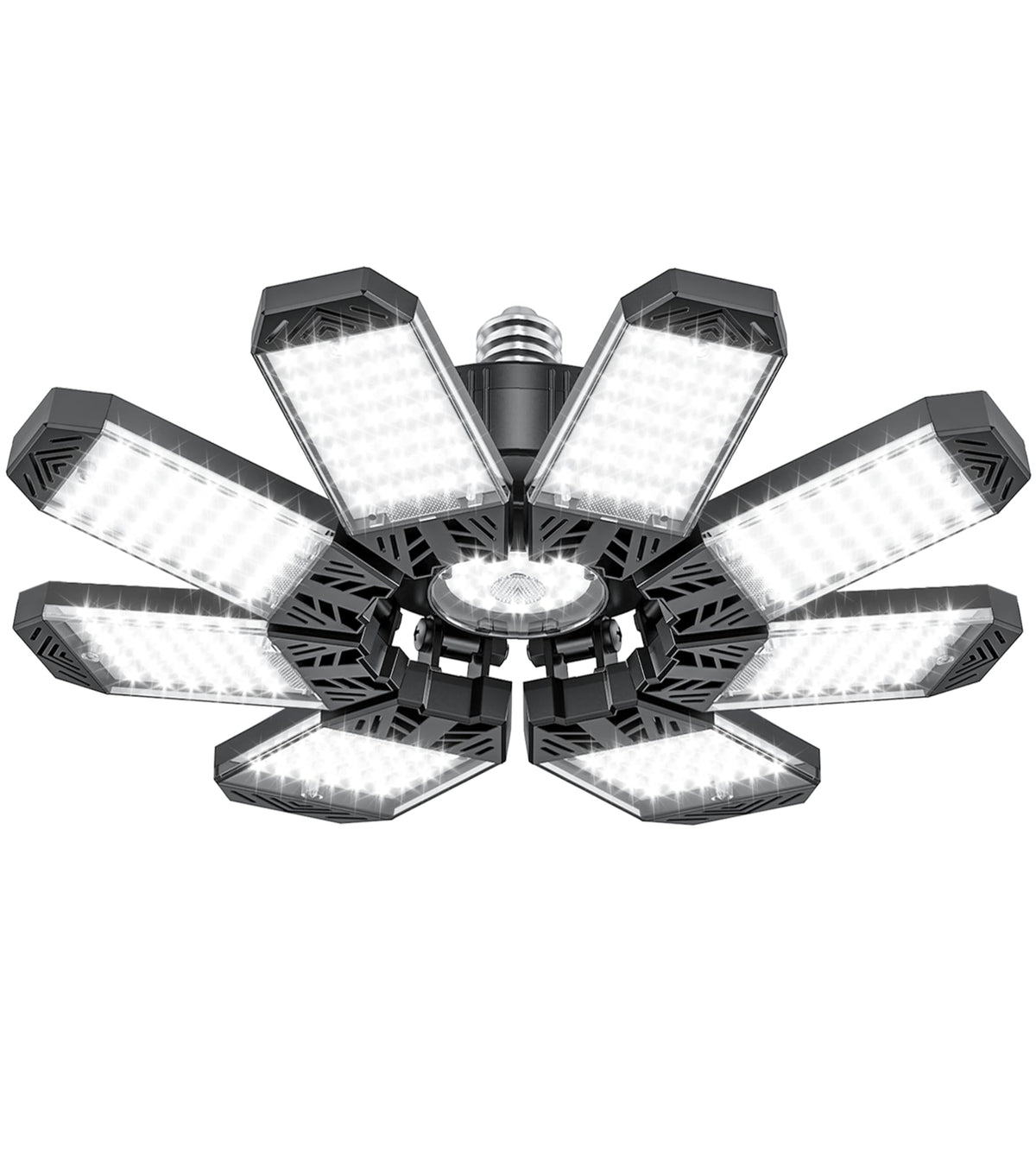 ISKYDRAW LED garage light with 8 panel deformable design for flexible workshop lighting.