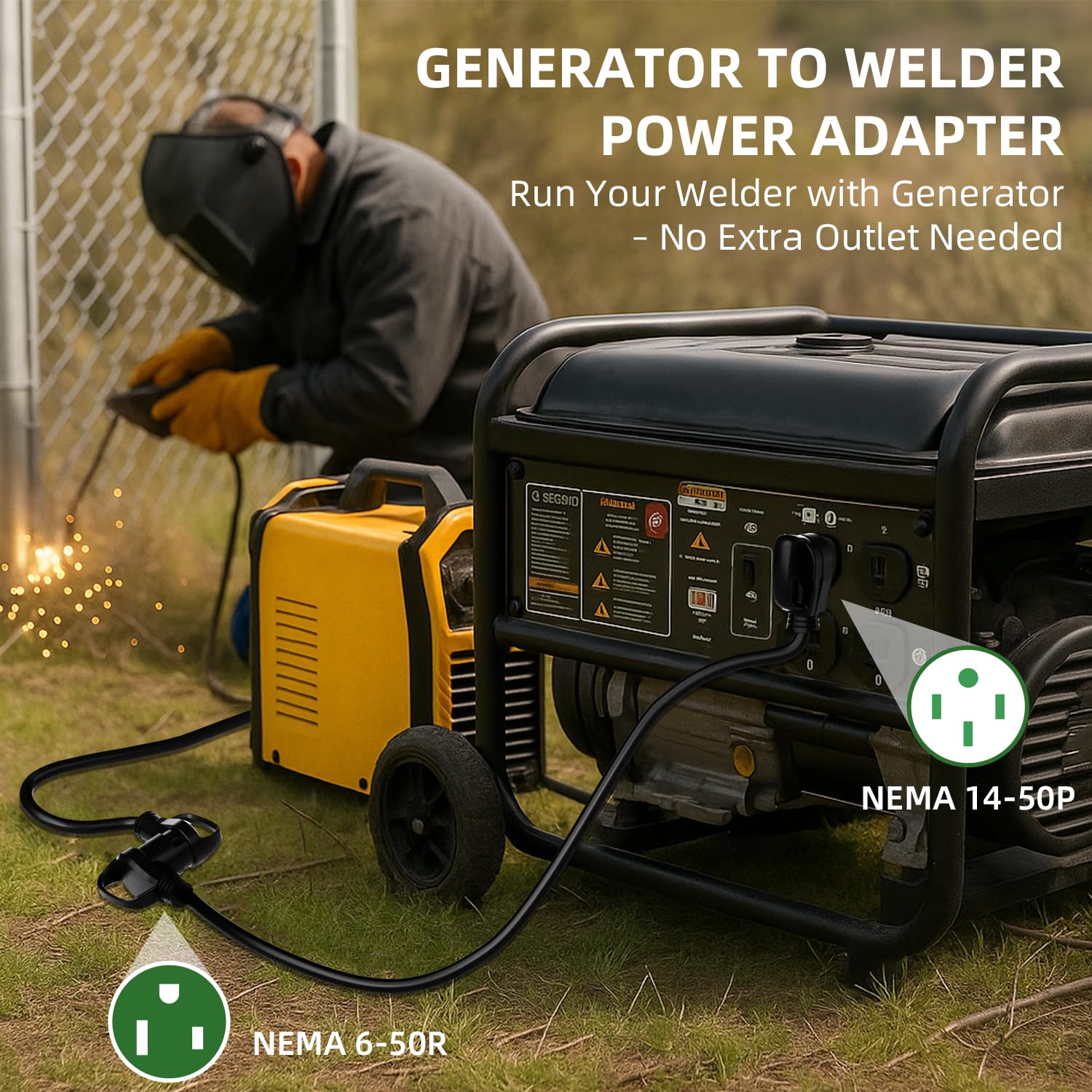 Ergonomic handles on Islewire welder extension cord for a secure grip.