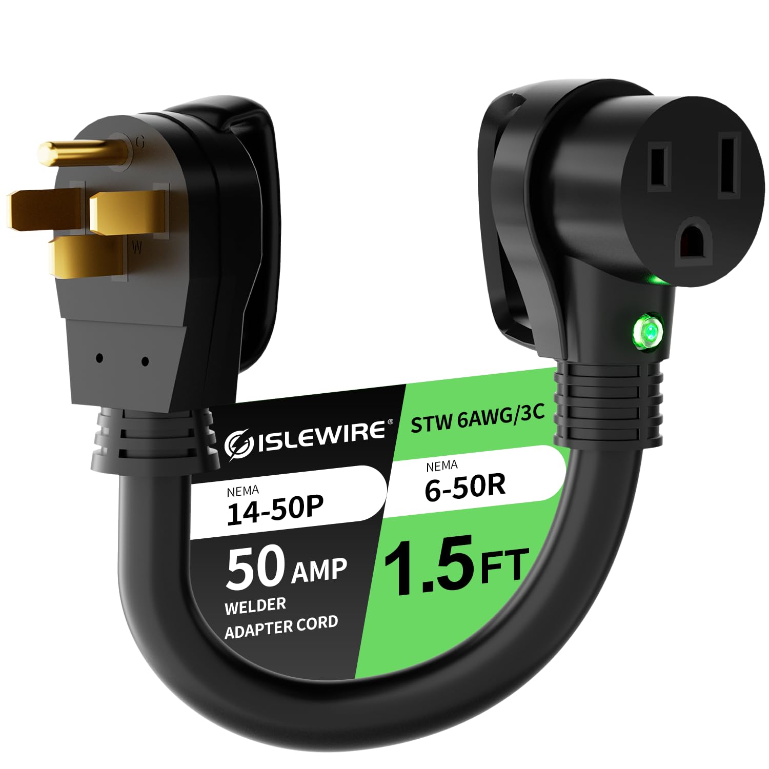 Islewire 14-50P to 6-50R adapter plug connection ensures stable welding power.