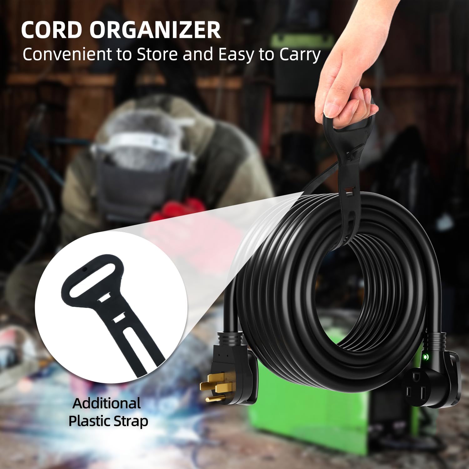Reusable storage strap on Islewire cord keeps it organized between uses.
