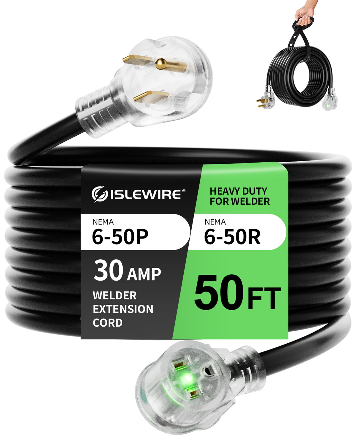 Islewire welder extension cord 50ft with 6-50P to 6-50R for extended reach
