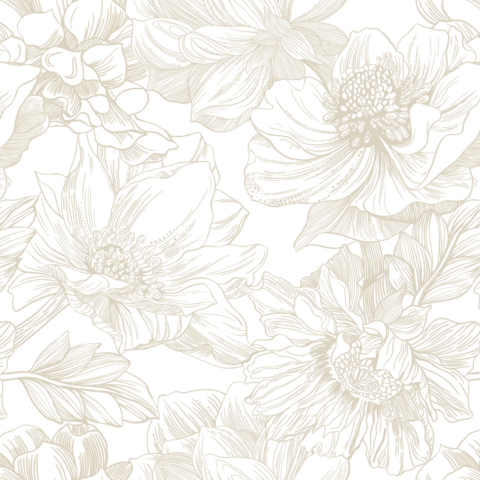 Ismoon floral wallpaper beige blooms close-up on wall for a soft Boho vibe