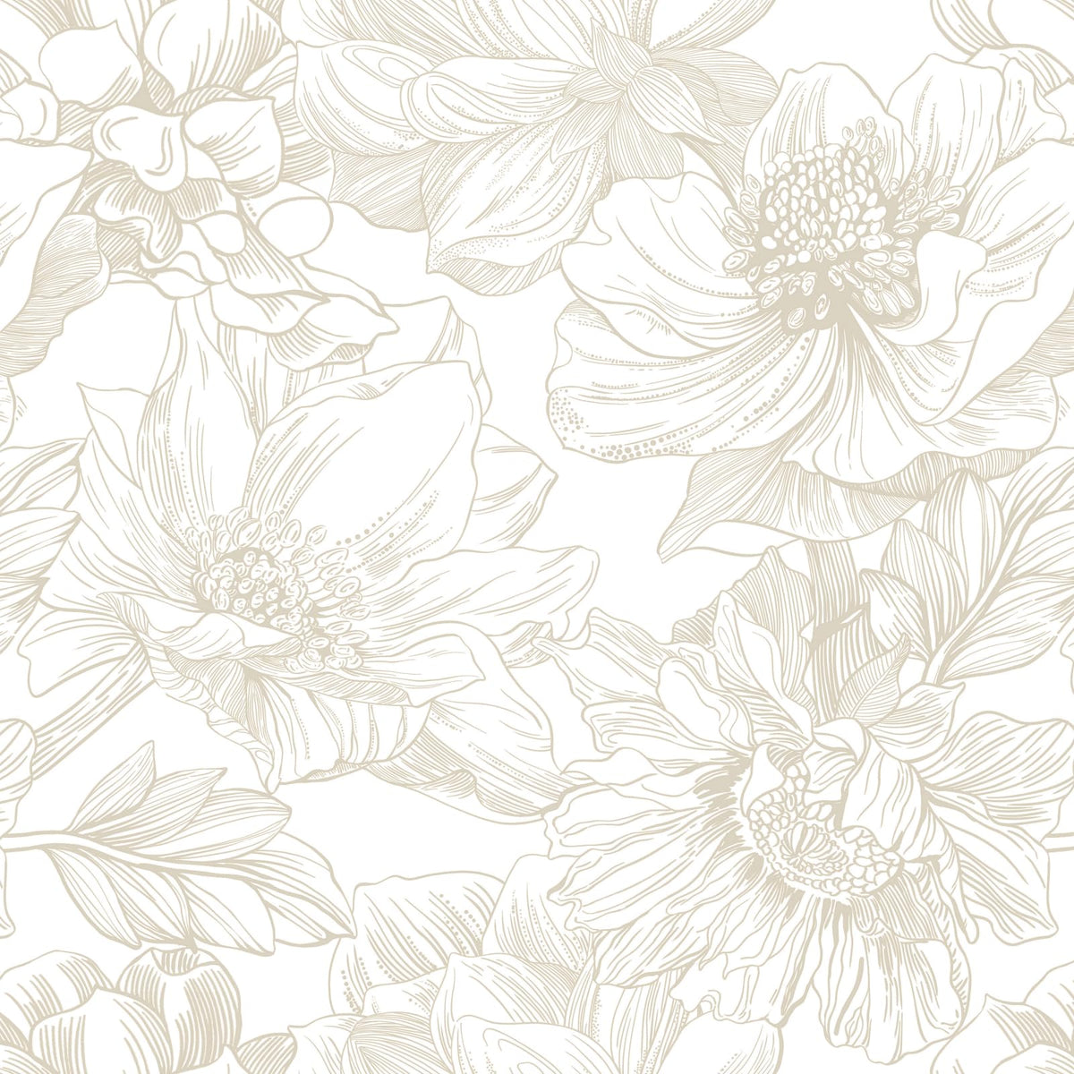 Ismoon floral wallpaper beige blooms close-up on wall for a soft Boho vibe