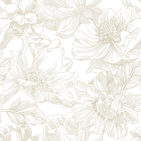 Ismoon floral wallpaper beige blooms close-up on wall for a soft Boho vibe