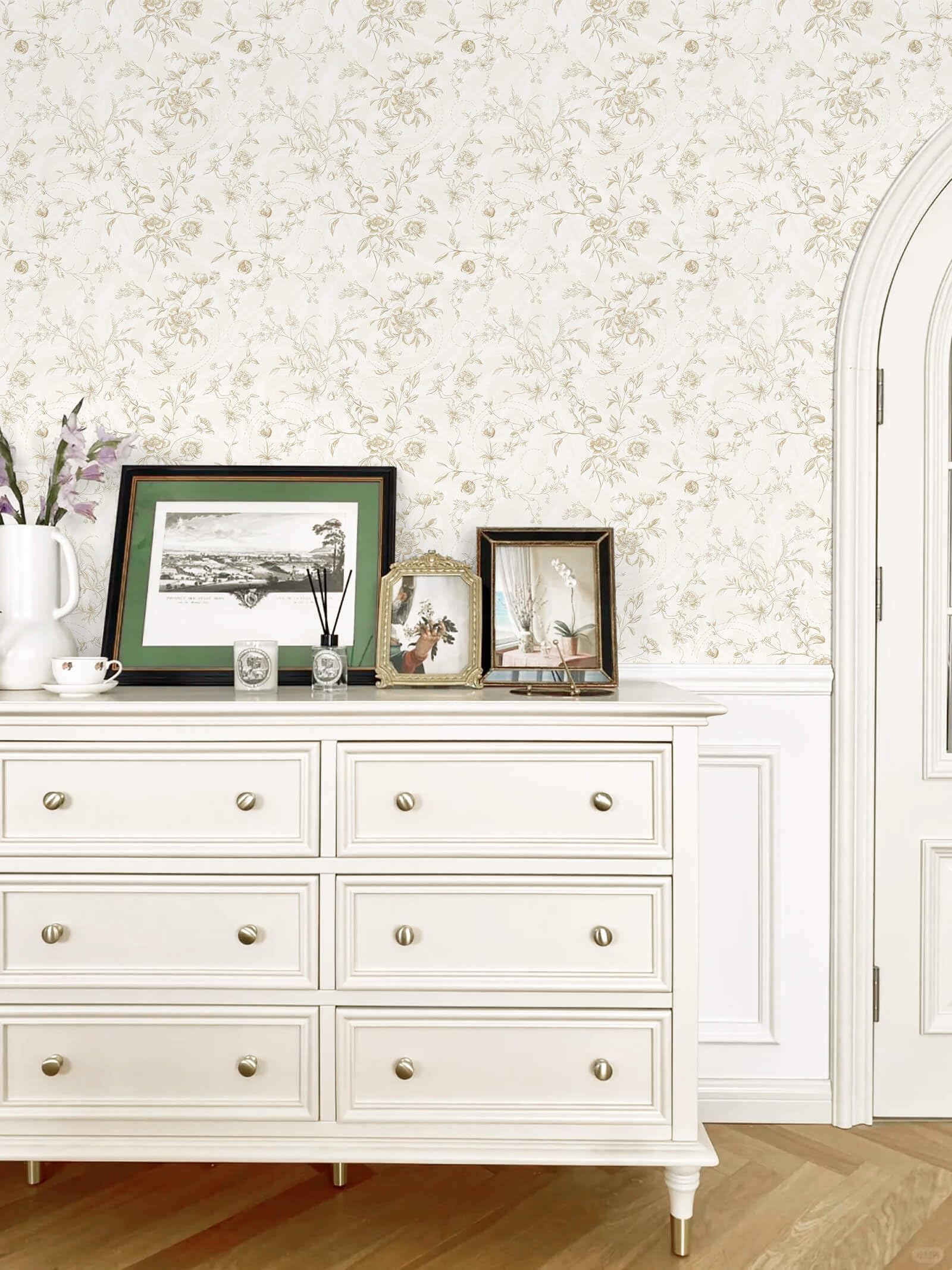 Ismoon drawer decoration with floral wallpaper refreshes furniture.