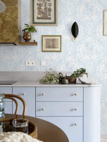 Ismoon watercolor blue damask detail highlights soft texture and depth.
