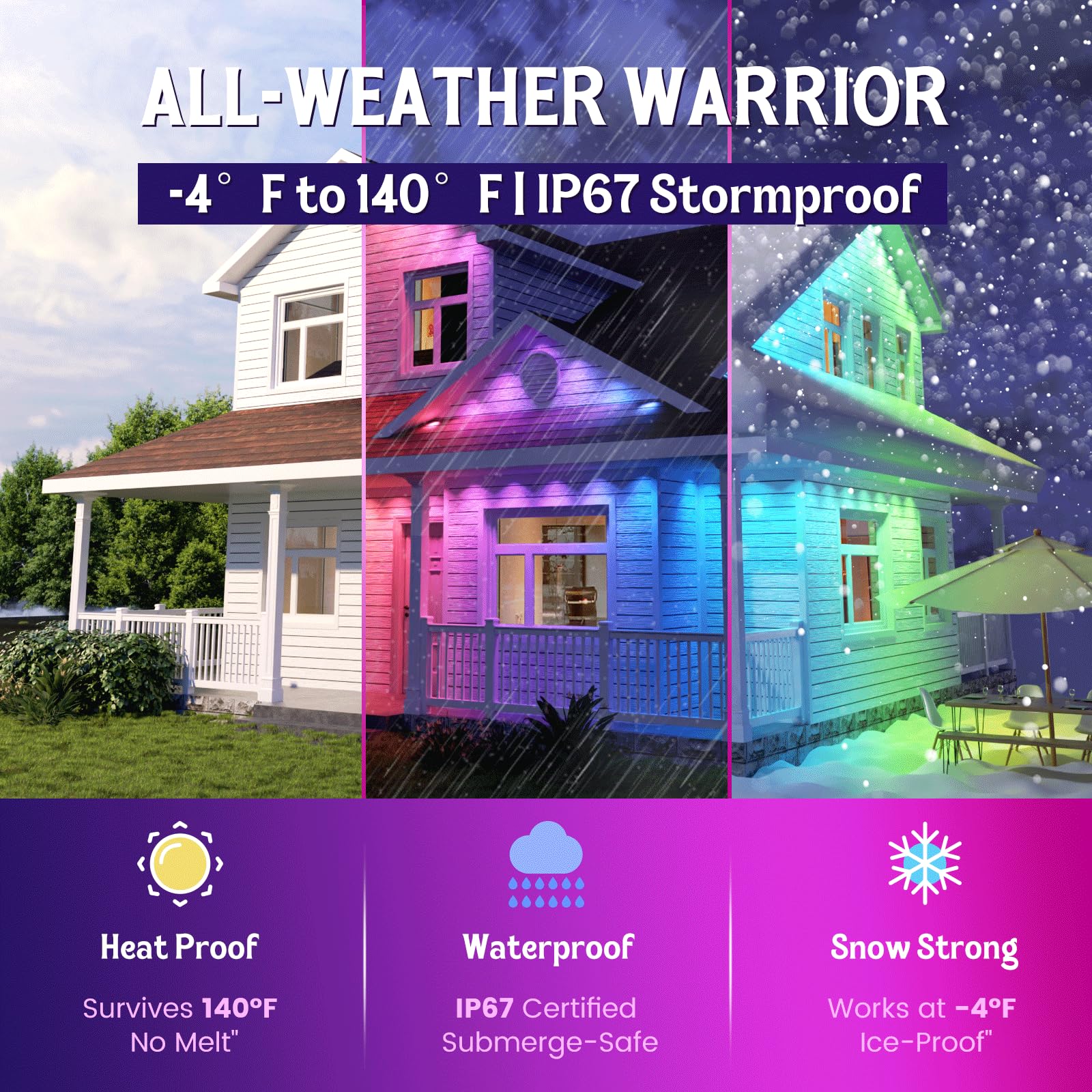 ISOPHO 100ft eaves LED string lighting ready for holiday and party use