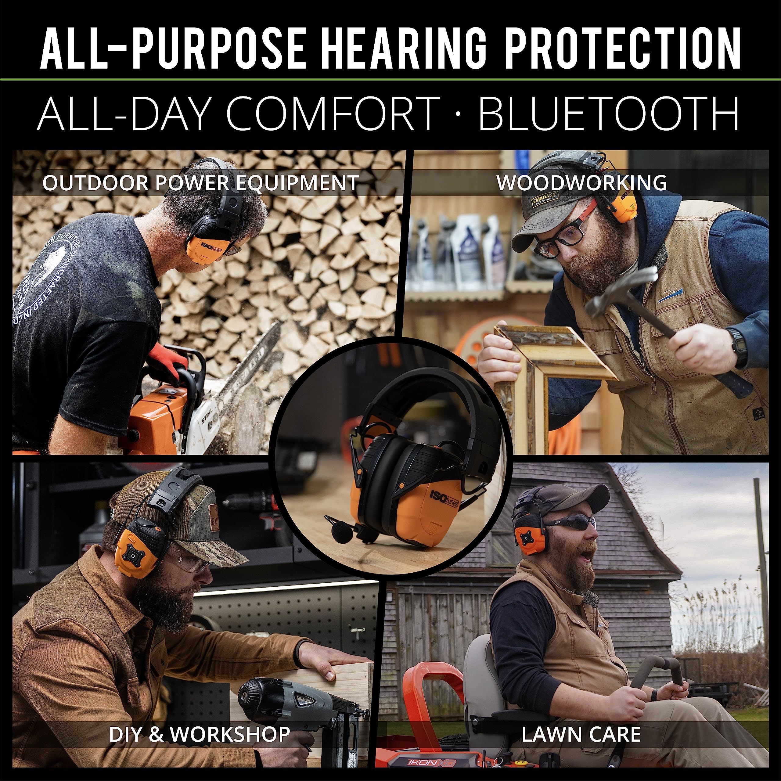 ISOtunes LINK earmuffs foldable frame folds compactly for transport between job sites.
