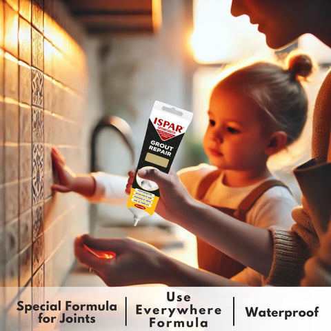 ISPAR beige grout filler kit blending with tile tones in baths