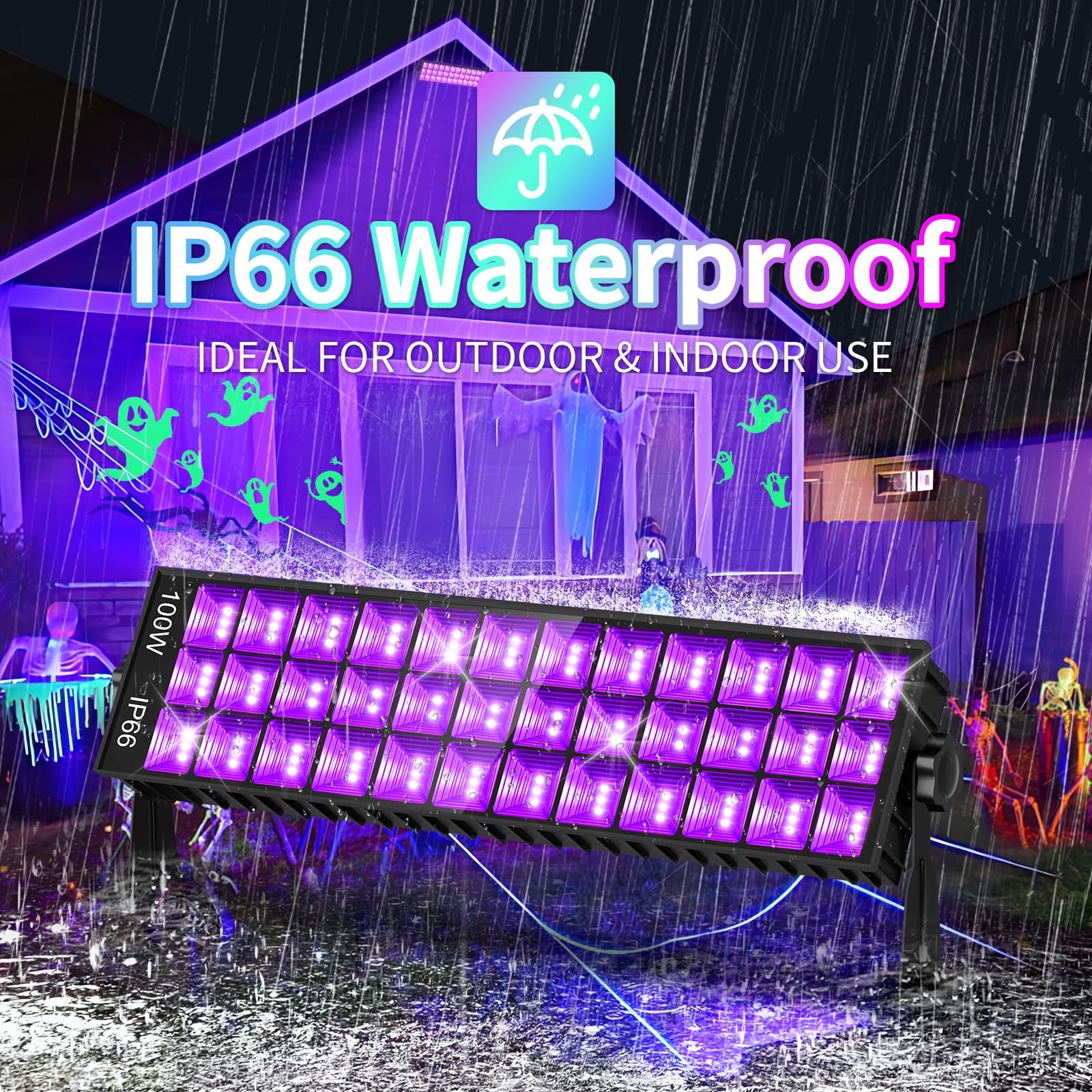 ISUERFY 100W Black Light Bar IP66 waterproof rating for all-weather setup