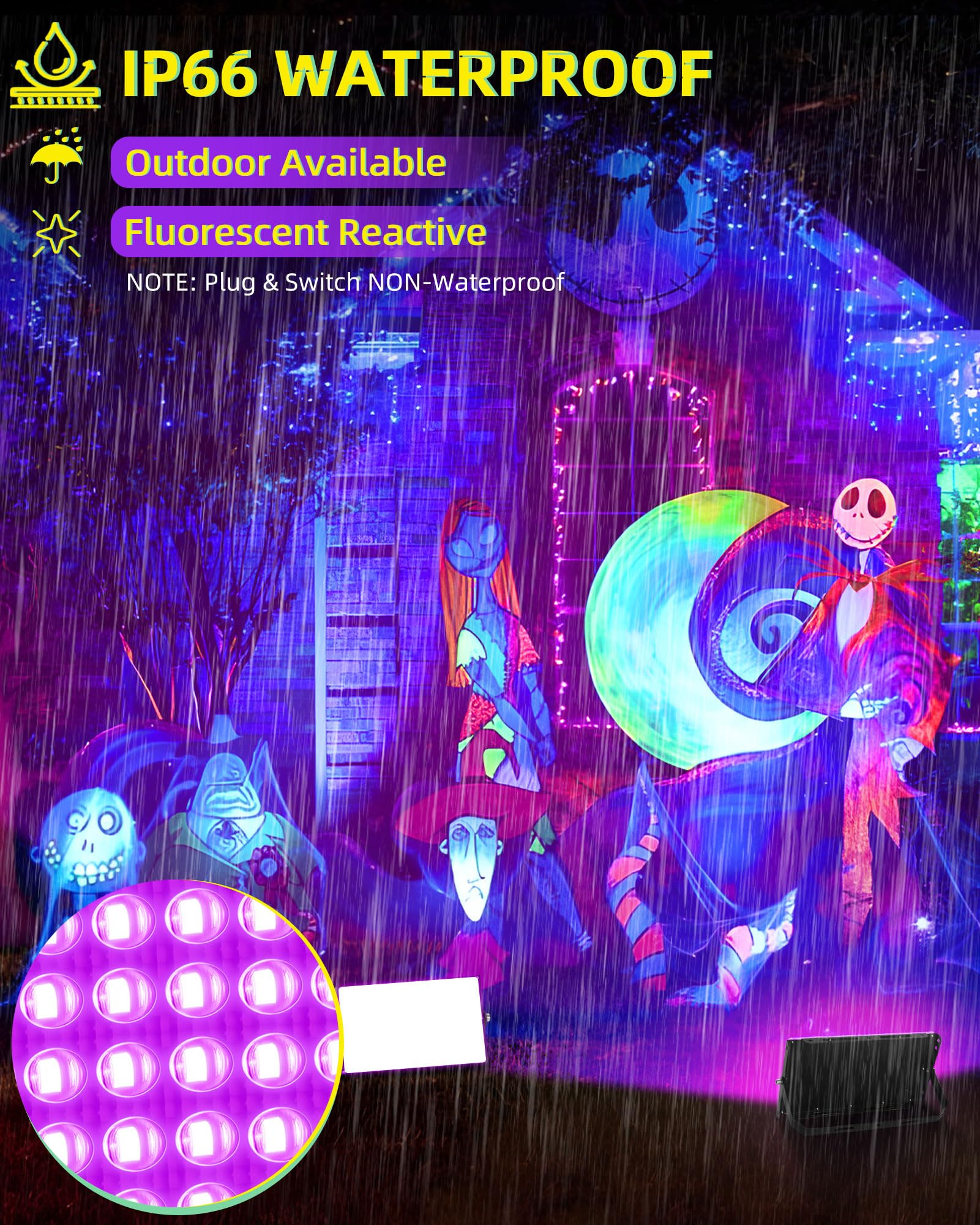 ISUERFY 100W black light flood light with wide beam for neon posters and body paint