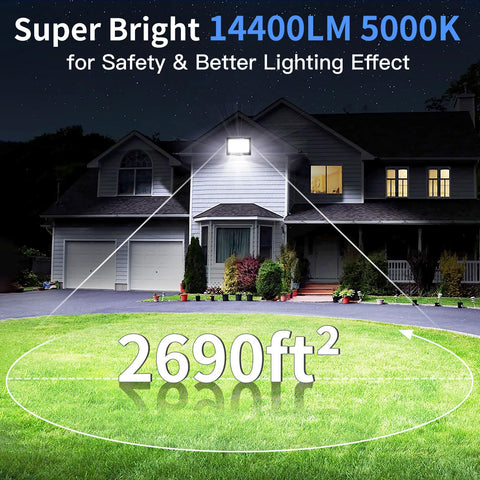 ISUERFY 14400 lm flood light with 5000K daylight white for clear nighttime visibility.
