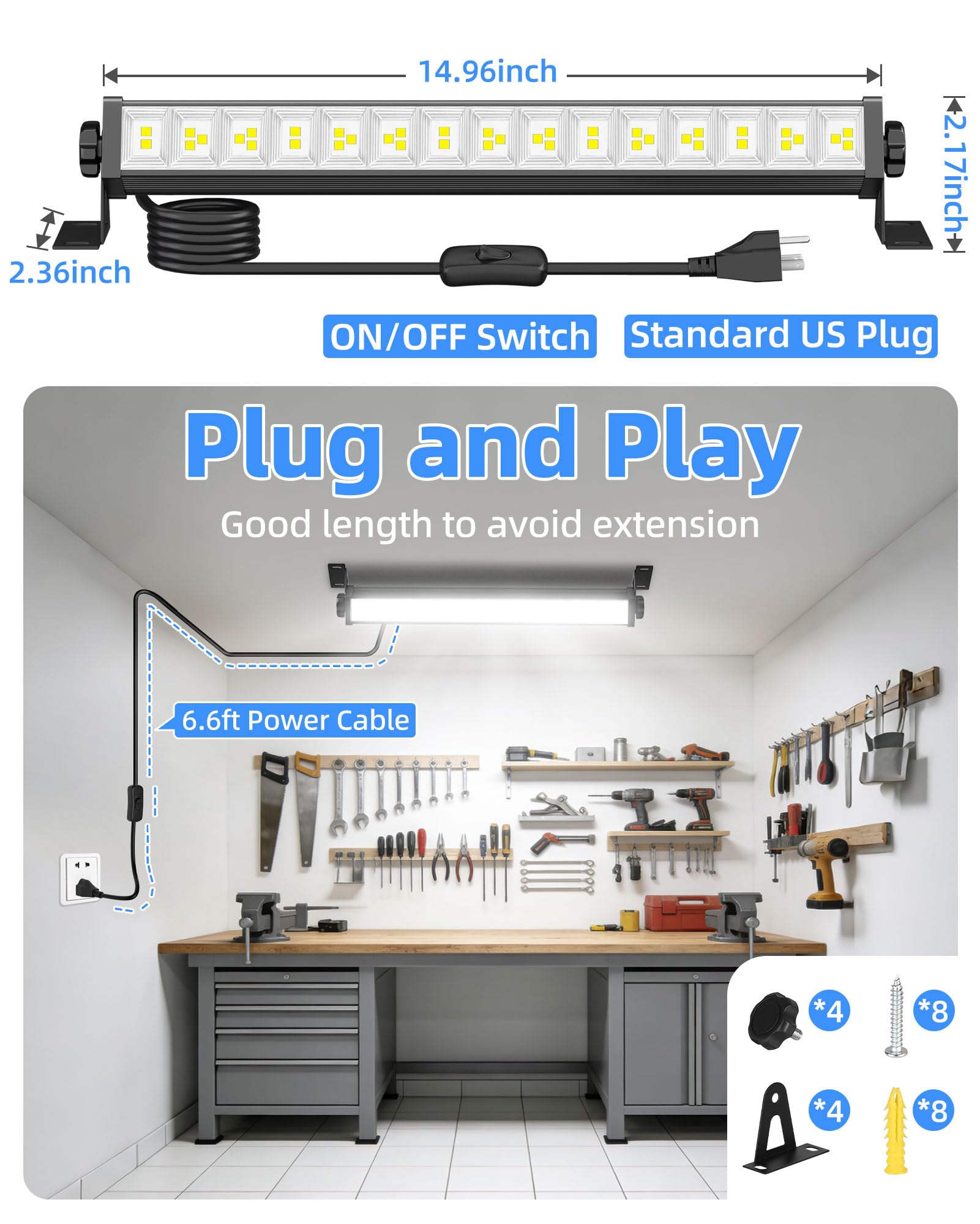 ISUERFY 15-inch long work light provides broad coverage for dim spaces.