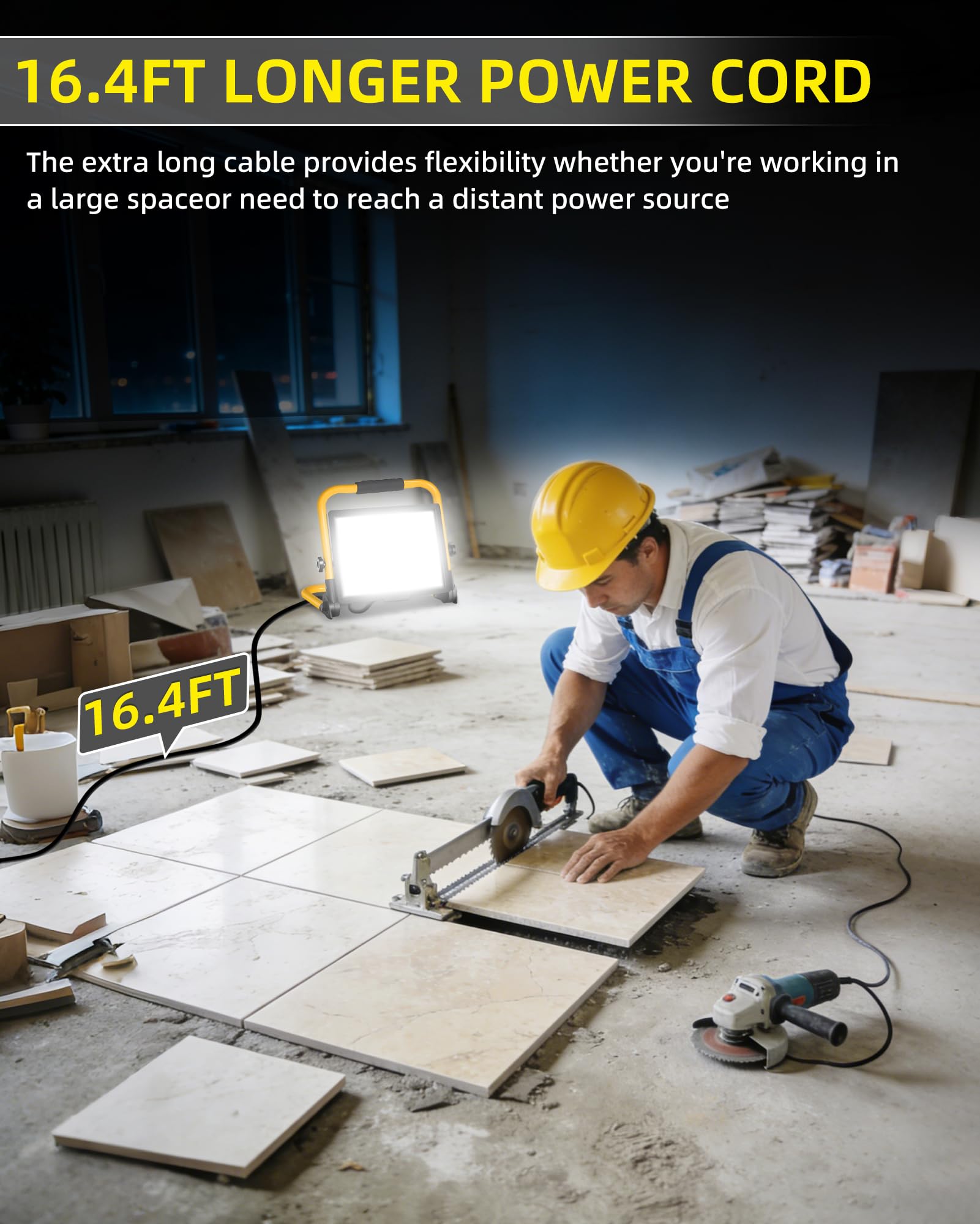 ISUERFY IP66 waterproof construction light for indoor and outdoor environments.