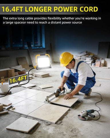 ISUERFY IP66 waterproof construction light for indoor and outdoor environments.