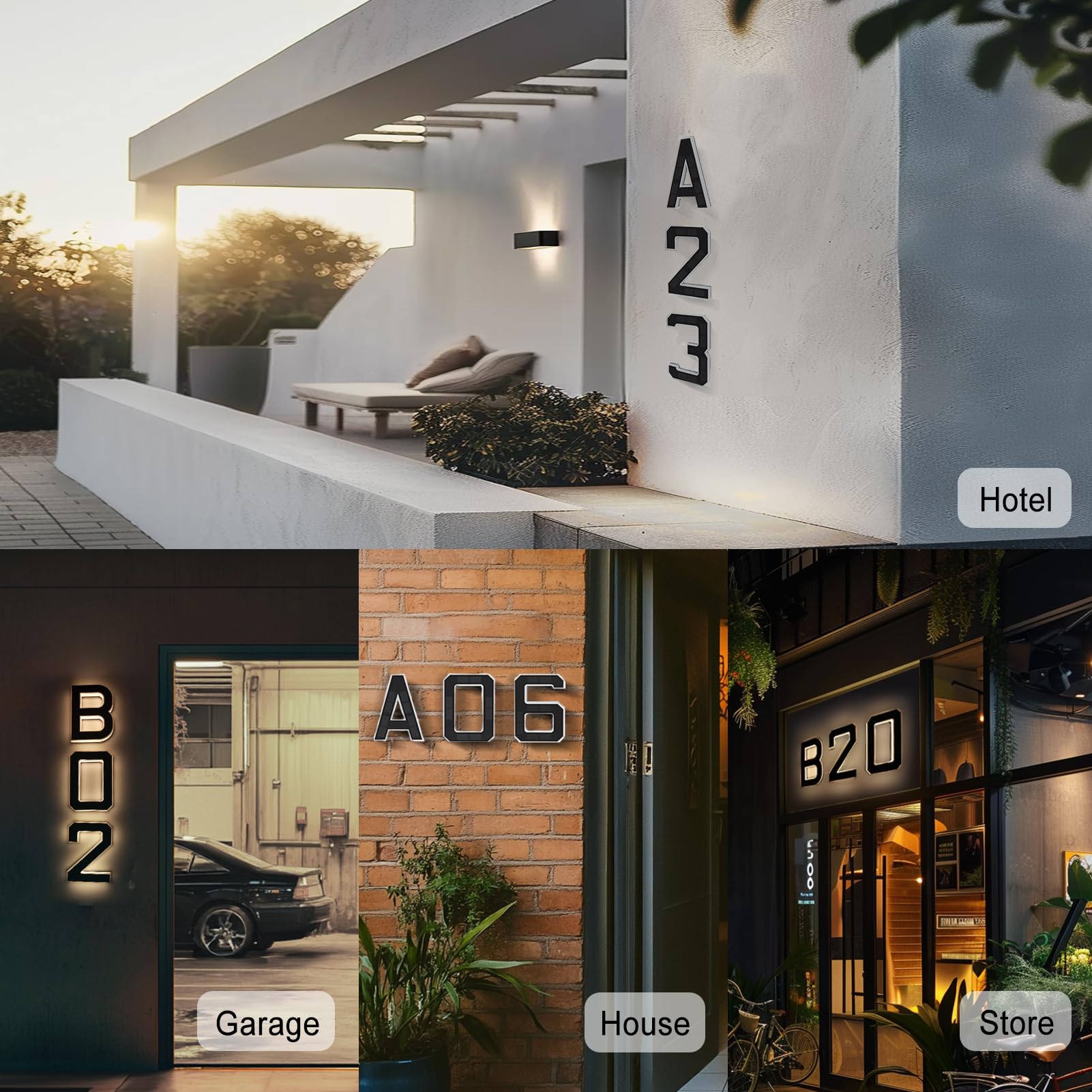 ISUNMEA modern black and white illuminated address sign elevates home curb appeal.