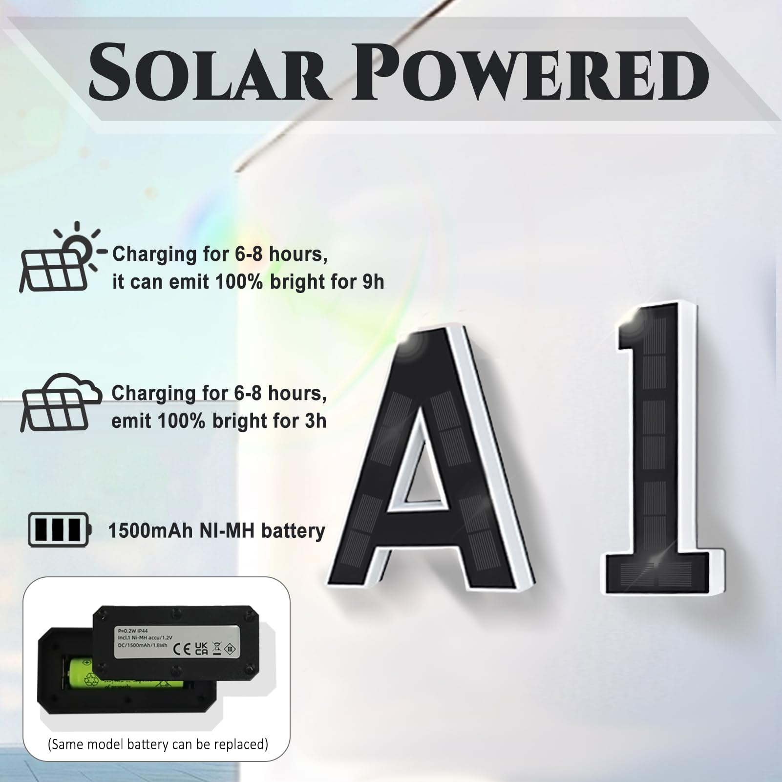 ISUNMEA solar powered address sign battery setup for outdoor use