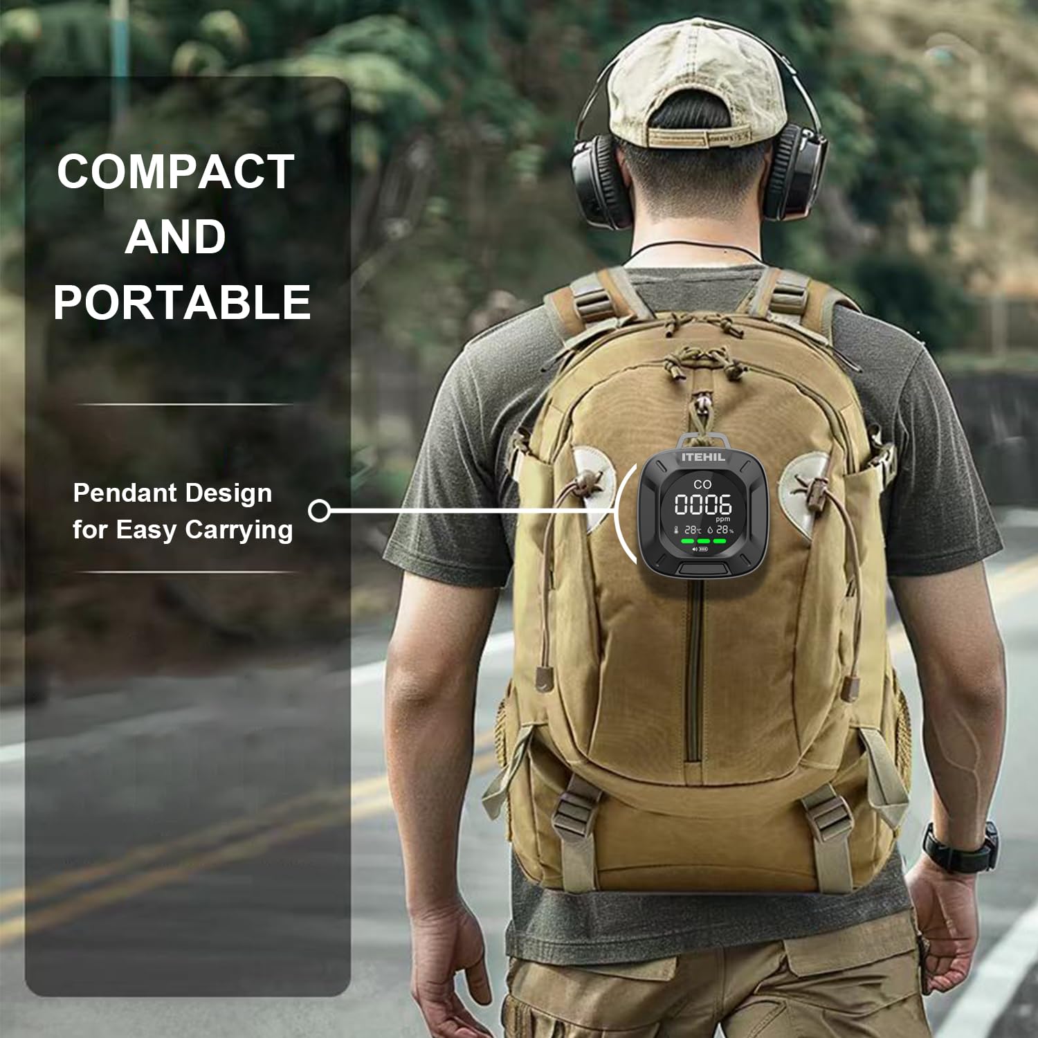ITEHIL compact portable CO detector fits in your pack for discreet monitoring