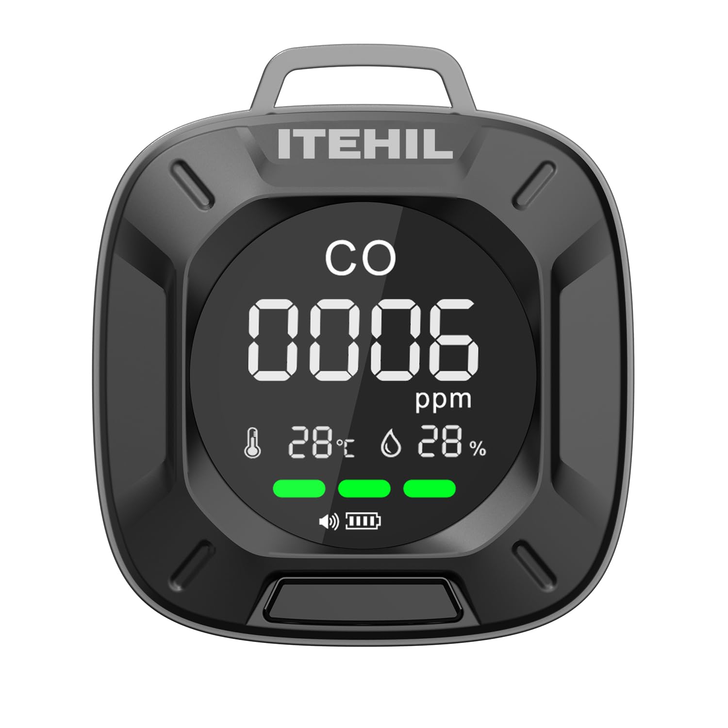 ITEHIL portable CO detector front view for safe travel and camping