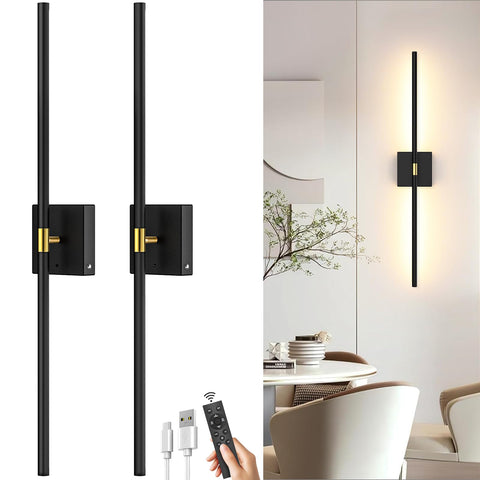 iThird battery wall sconce front view, matte black with brushed gold for chic décor