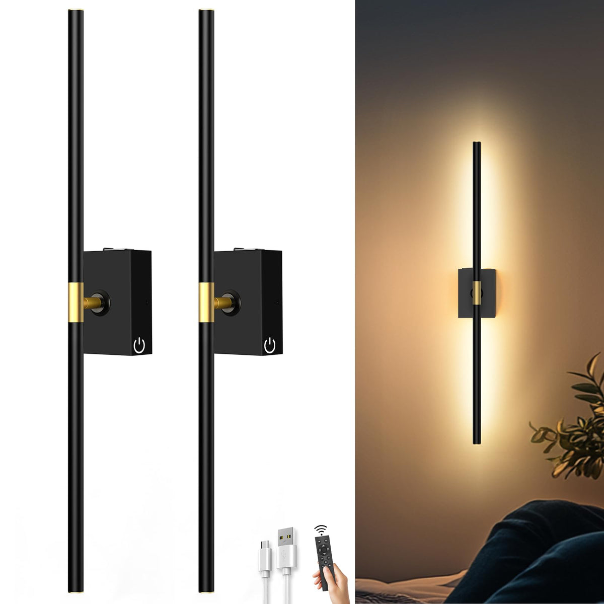 iThird battery-operated wall sconce with remote control for easy installation.