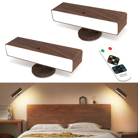 iThird battery powered wood wall sconce pair ready for ambient bedroom lighting