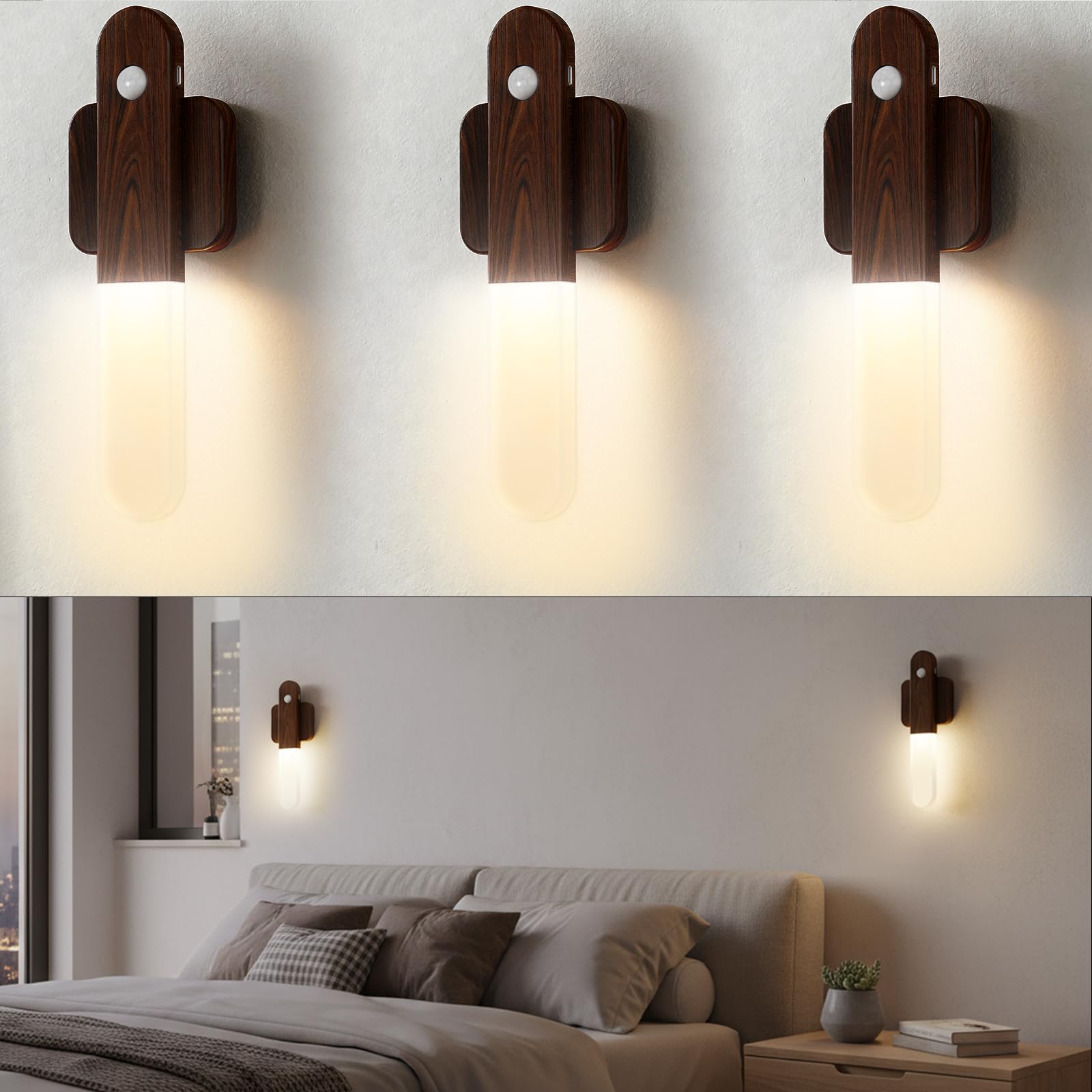 iThird battery wall sconces in a 3-pack recharge via USB for convenient ambient lighting.
