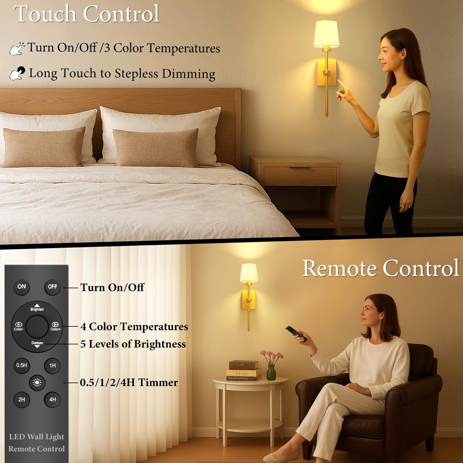 iThird gold wall sconce with remote control for synchronized lighting