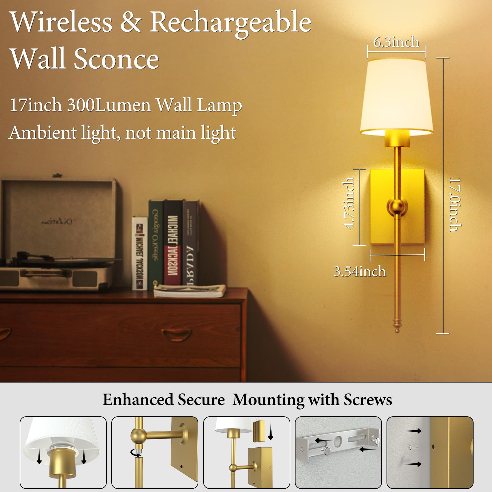 iThird gold touch-control wall sconce showing adjustable color temperature