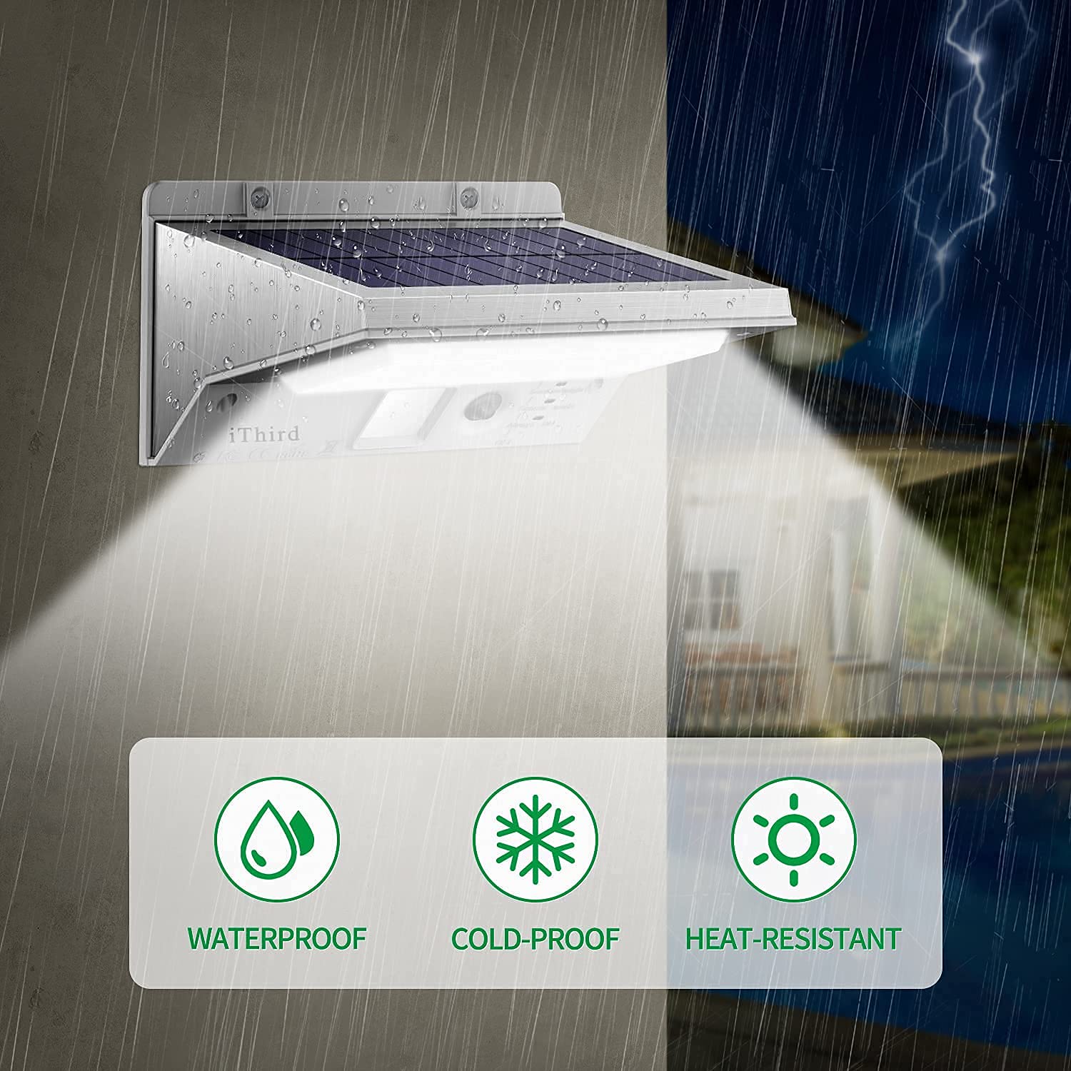 Waterproof stainless steel body of iThird light withstands rain and sun