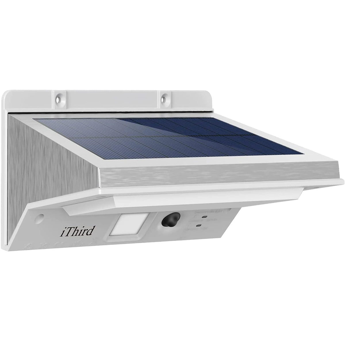 iThird solar motion sensor light for entryways with motion-activated brightness.