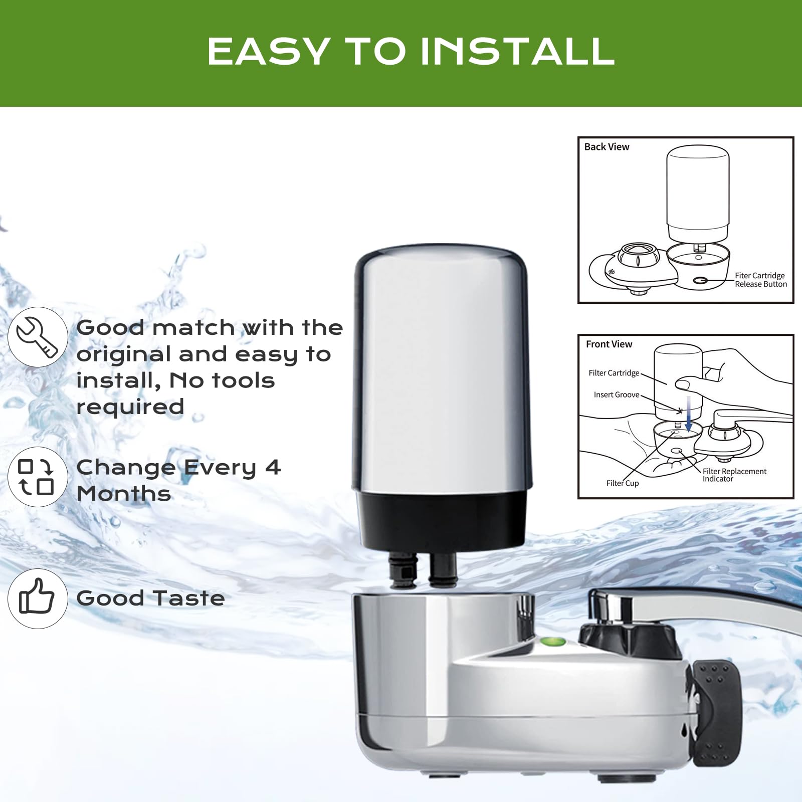 IT'S PURE EXPERT filtered water pours into glass for tasting.
