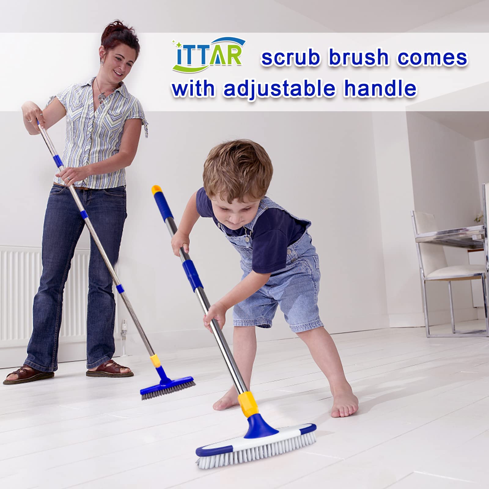 ITTAR 45-degree floor scrub brush reaches corners effortlessly.