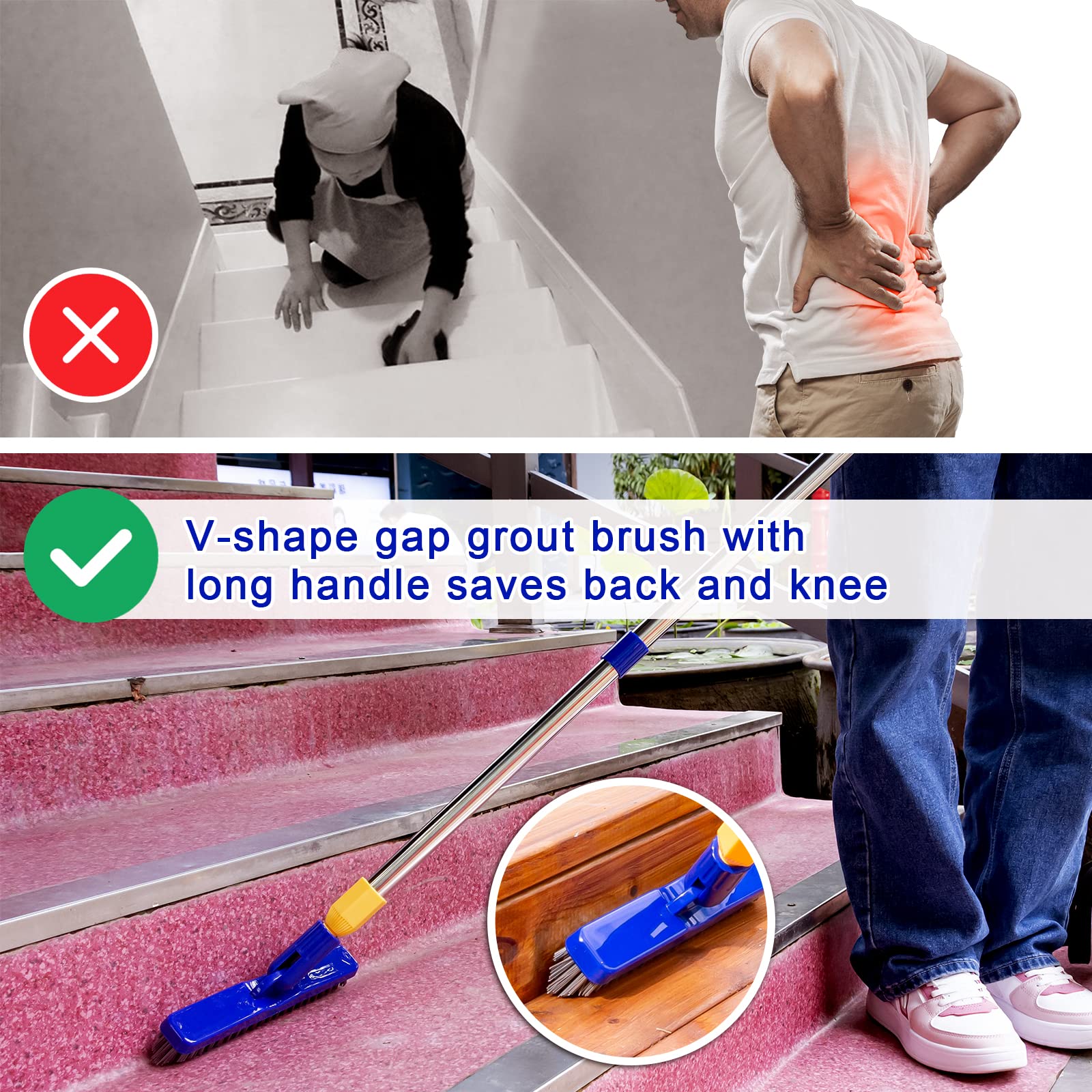 ITTAR V-shape grout brush targets tight corners and cracked grout precisely.