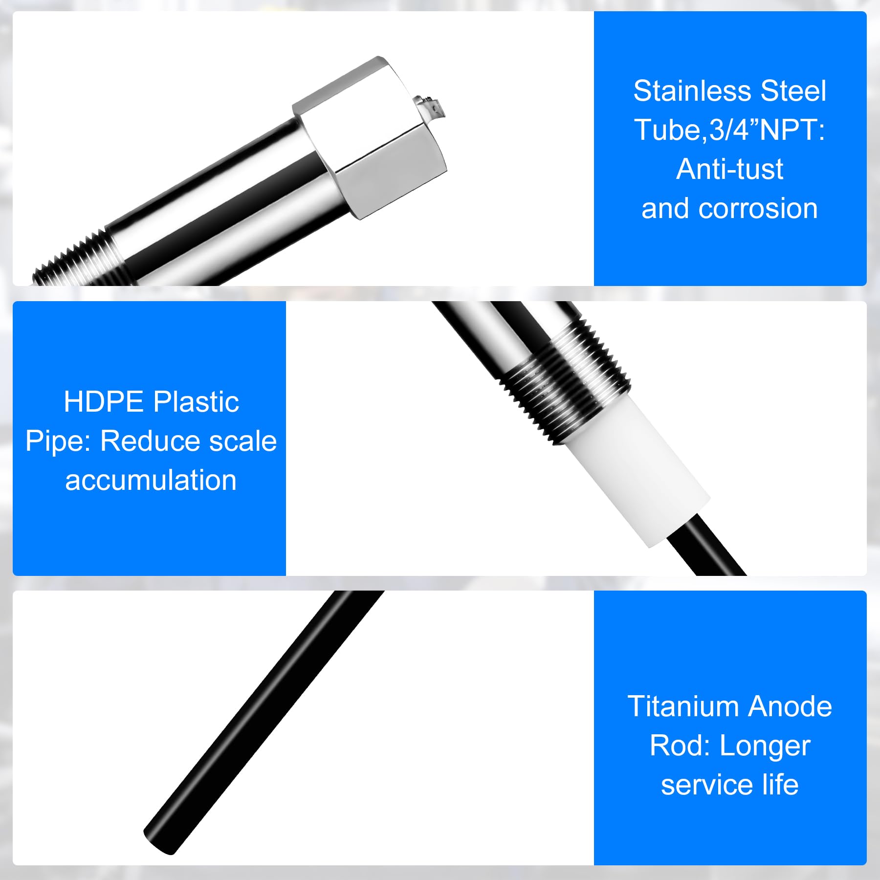 Titanium anode with iridium coating resists corrosion from softened and varied water.