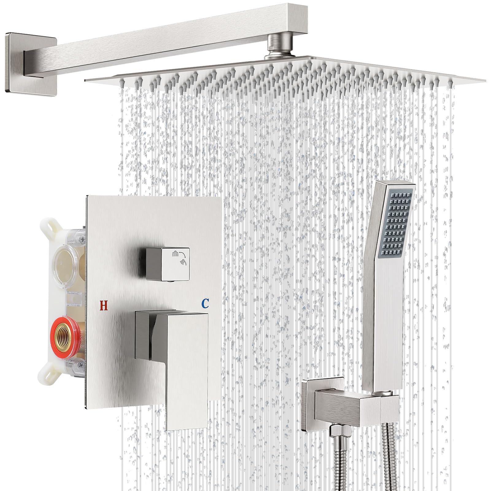 IUERASD shower faucet set with 10 inch square rainfall head for immersive rainfall experience