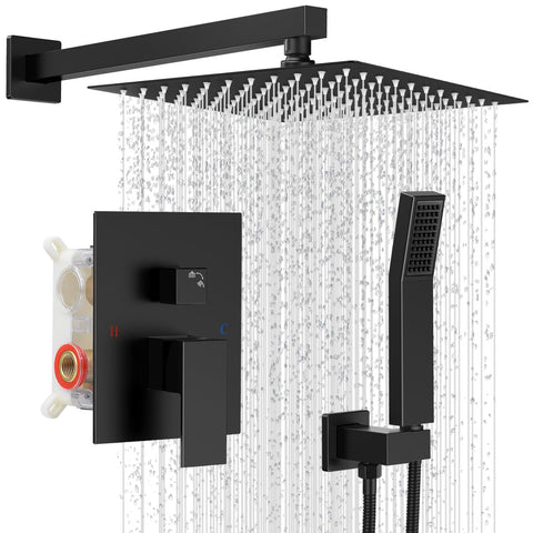 IUERASD 10-inch square rainfall head delivers wide coverage for a spa-like shower.