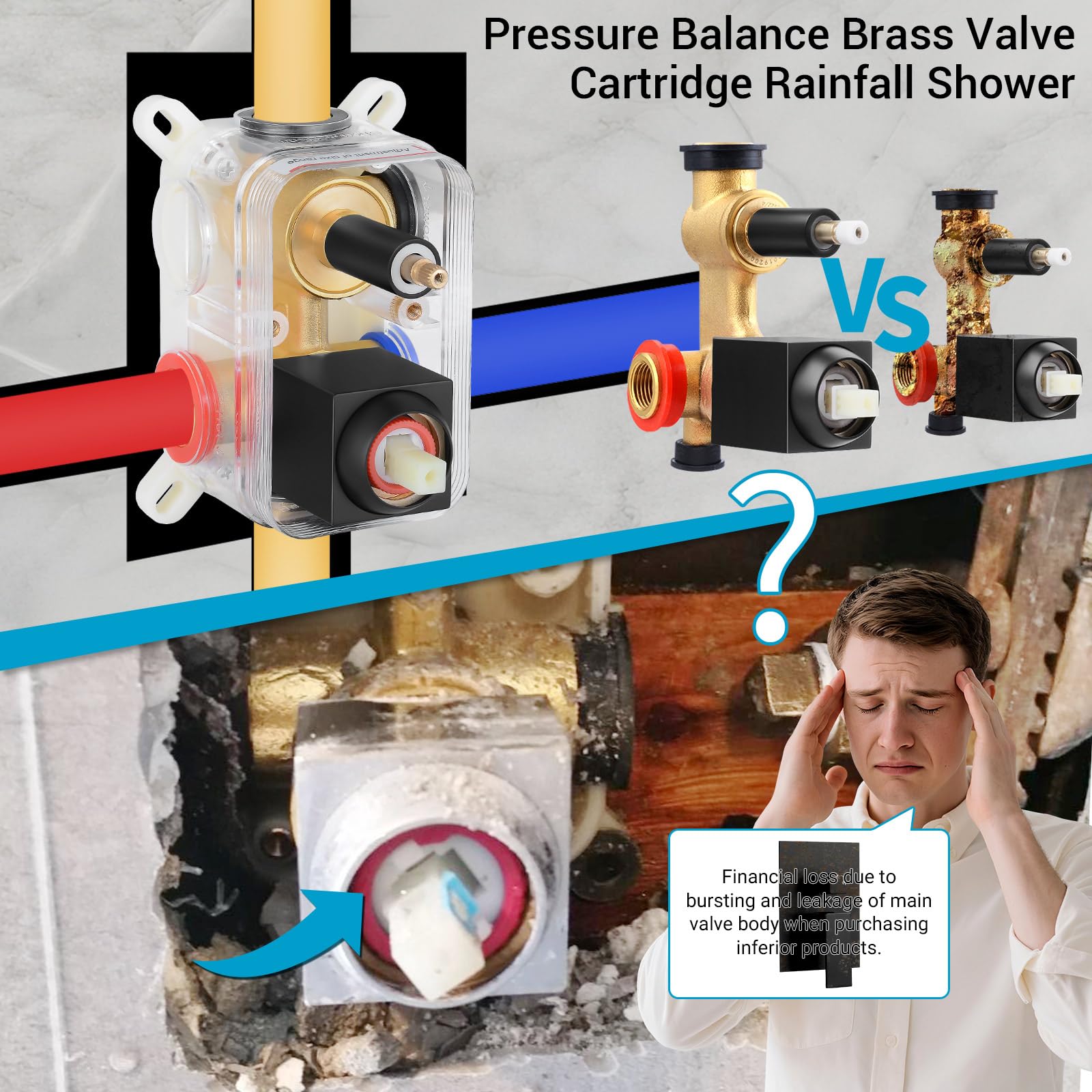 IUERASD shower base and valve body ensure reliable water control and durability.