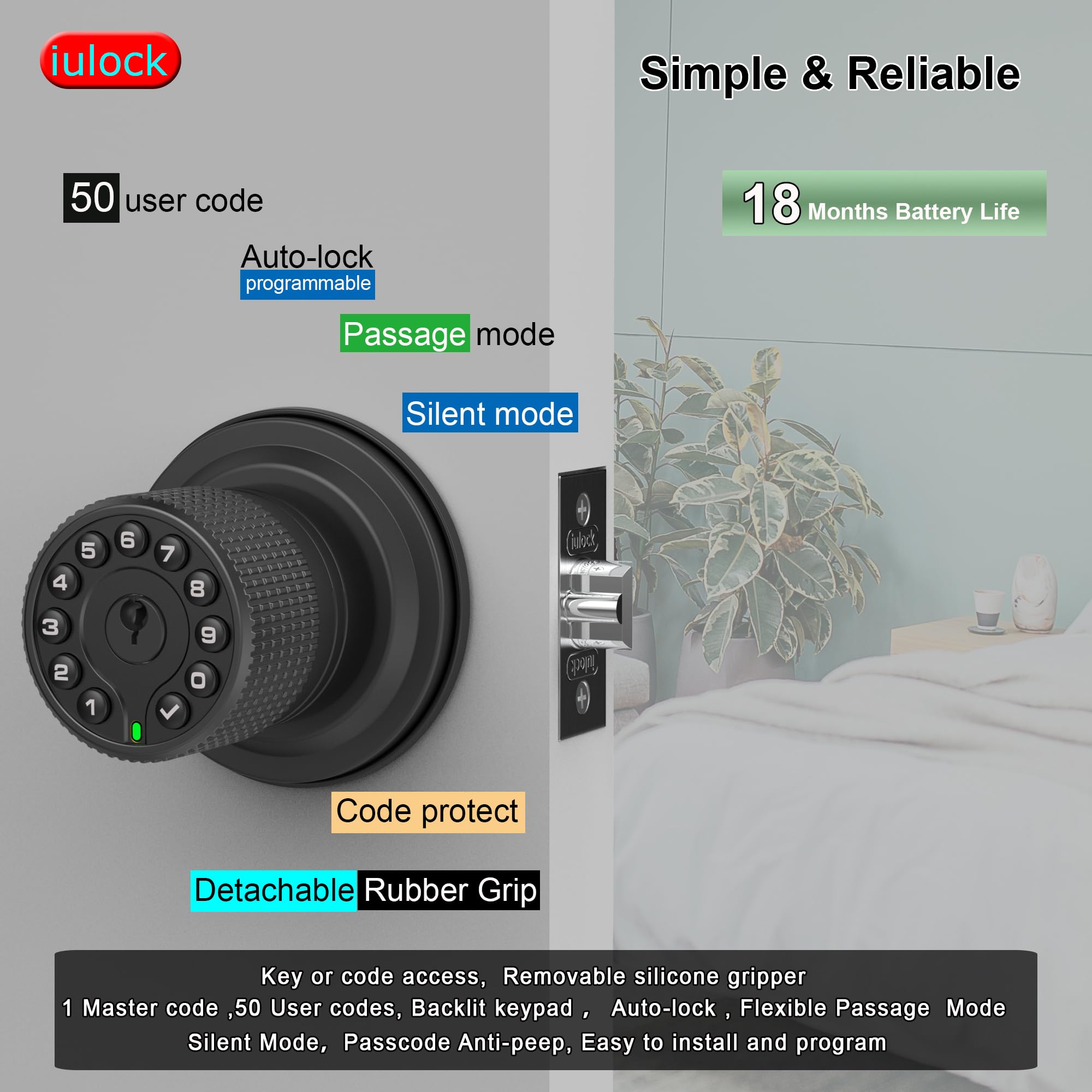 iulock keypad door lock backlit numbers for easier night access.