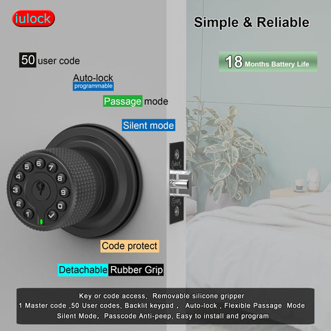 iulock keypad door lock backlit numbers for easier night access.