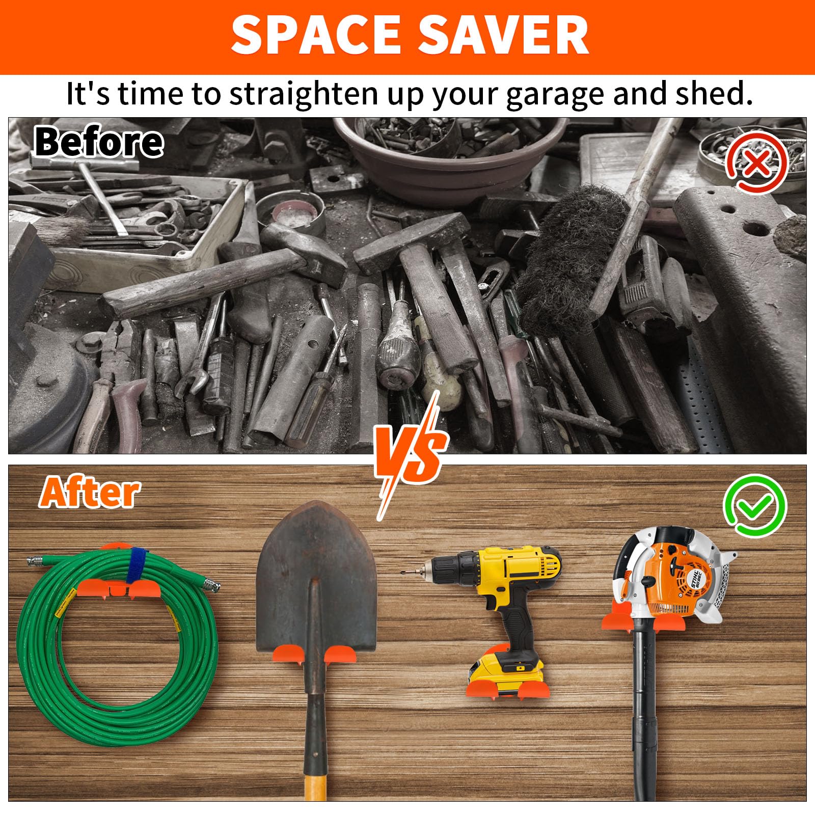 iulrtba orange powder-coated rack keeps tools visible and protected from scrapes