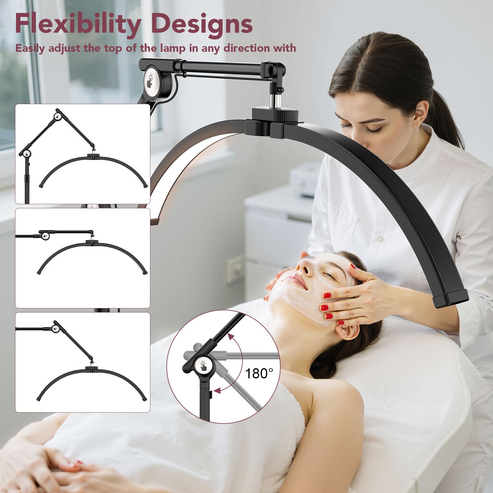 iVict Half Moon Lash Light showing 270-degree tilt for versatile angles