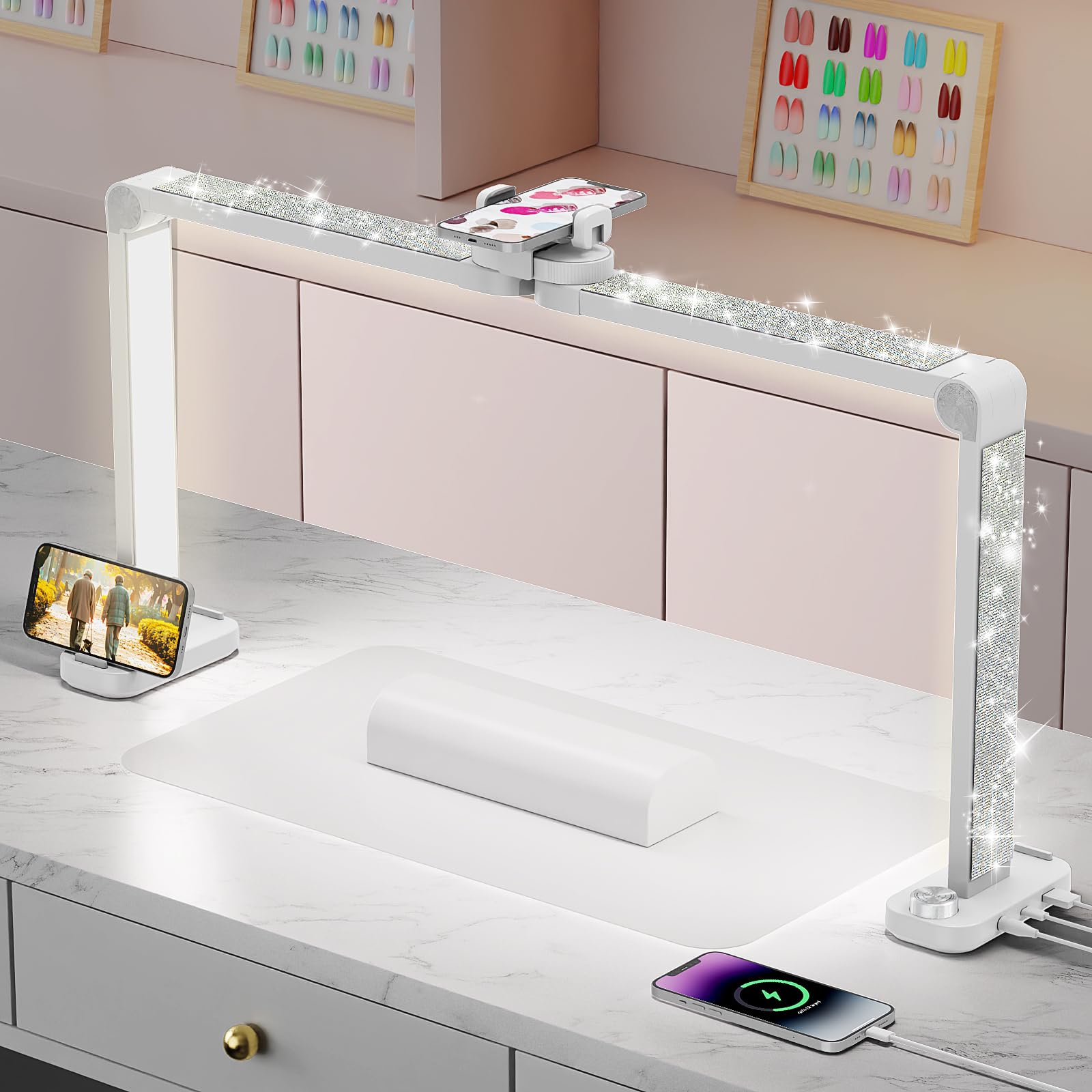 iVict Nail Desk Lamp shows a 34-inch wide lighting setup ideal for precise manicures