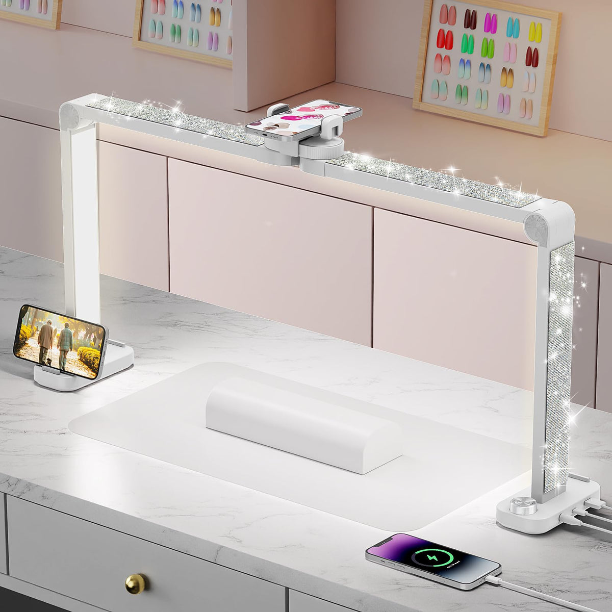 iVict Nail Desk Lamp shows a 34-inch wide lighting setup ideal for precise manicures