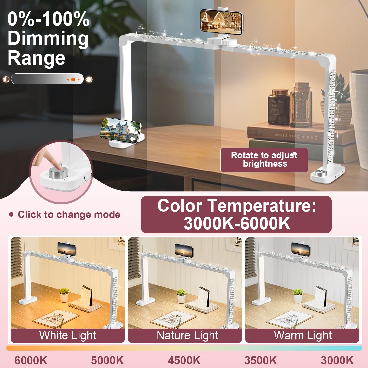 iVict Nails Tech Light with rotation control for customizable color and brightness