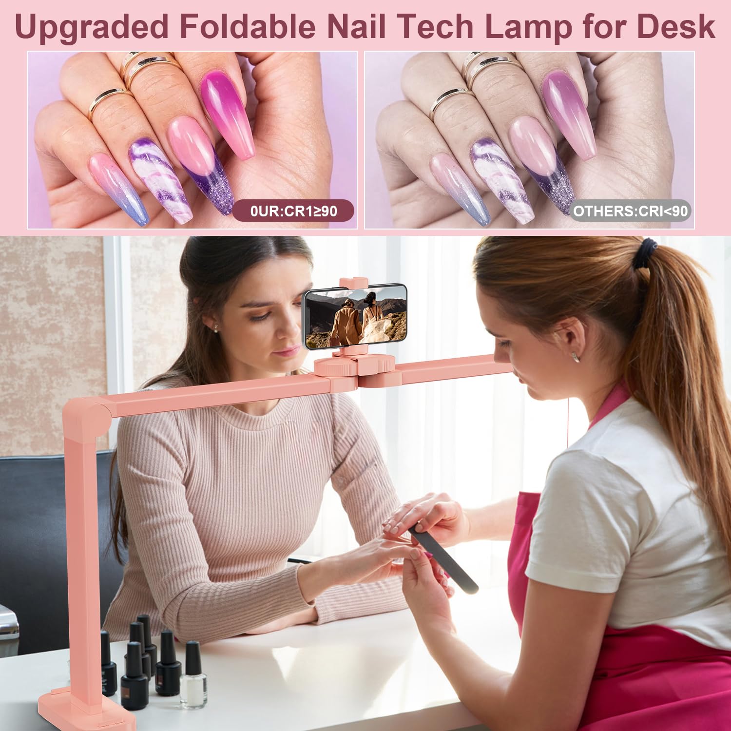 iVict Premium Nail Desks Light top phone holder enabling vertical filming