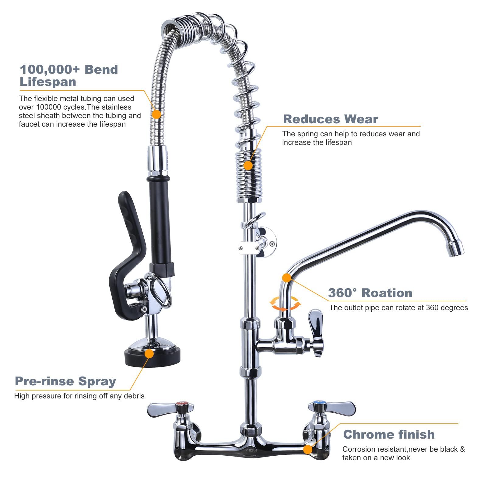 IVIGA 25-inch faucet height fits tall sinks and spacious dish areas.